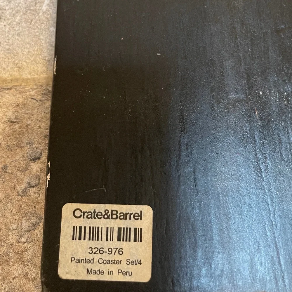 ❤️ CRATE & BARREL PAINTED DRINK RECIPE COASTERS SET OF 4 NEW
